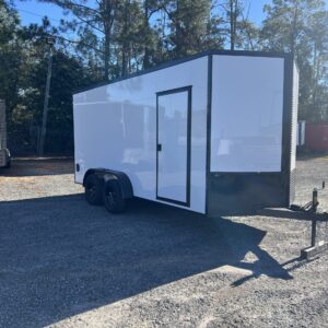 (Steel Pines Cargo) 7x16 White/Blackout Enclosed Trailer